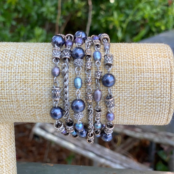 Jewelry - Six string hematite beaded bracelet in silver